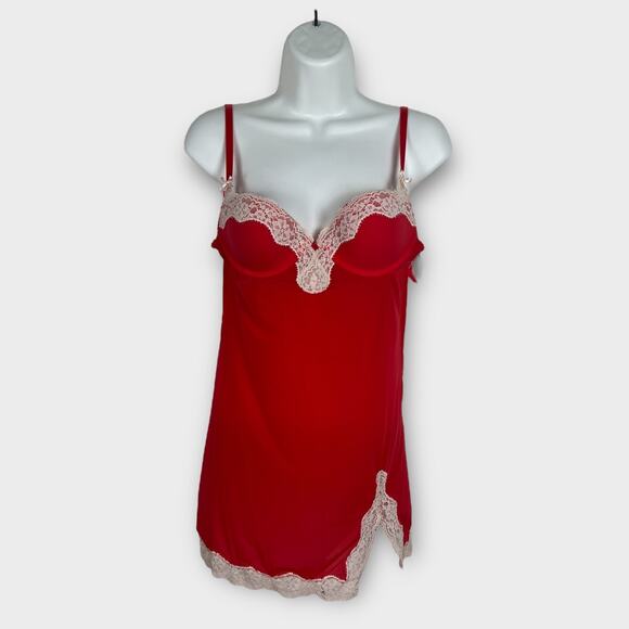 Victoria’s Secret Red Padded Babydoll Nightie Lace Detail Underwire Y2K 34B - Picture 1 of 6